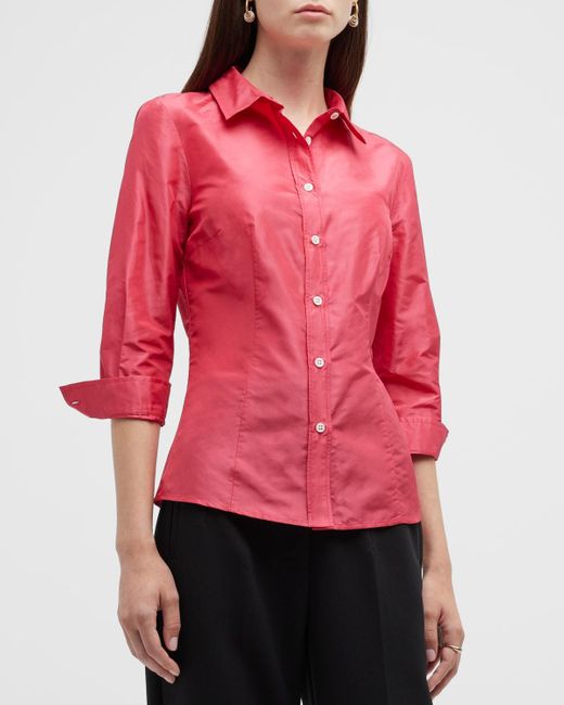 Carolina Herrera Red Taffeta Button-front Shirt