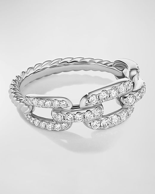 David Yurman Gray 7mm Stax Chain Link Ring With Diamonds In 18k White Gold, Size 8