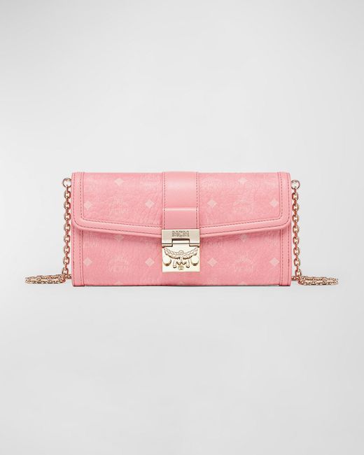 MCM Pink Tracy Large Monogram Wallet On Chain