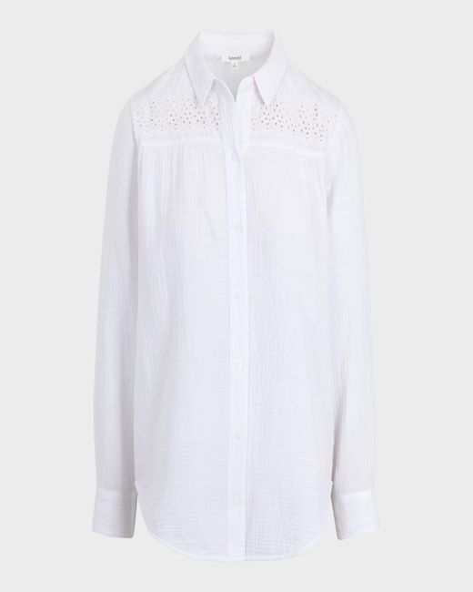Splendid White Kit Eyelet Cotton Gauze Shirt