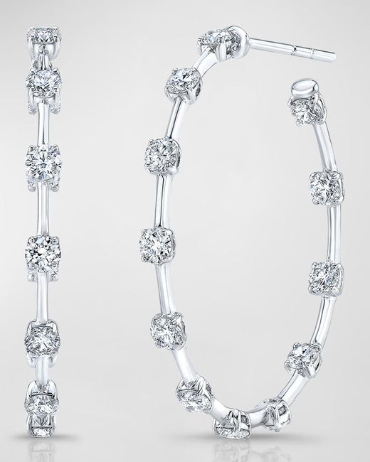 Rahaminov Diamonds Gray 18K 24 Round Diamond Bar Hoop Earrings, 1.5"L