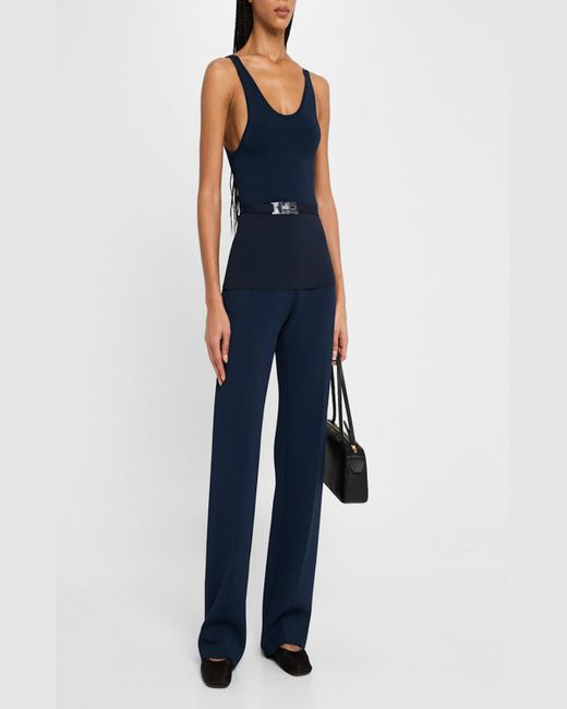 Brandon Maxwell Blue Julia Scoop-Neck Knit Tank Top With Turnlock Belt