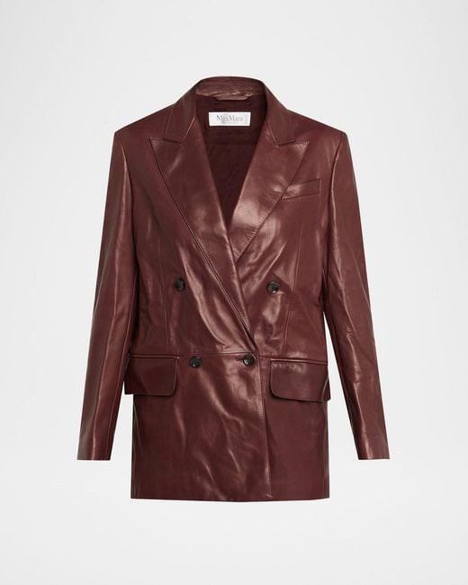 Max Mara Red Duse Leather Double-Breasted Jacket
