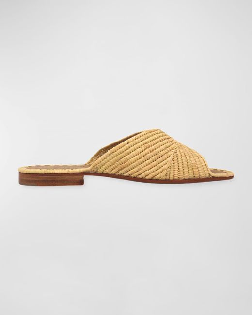 Carrie Forbes White Woven Raffia Flat Slide Sandals