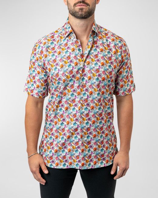 Maceoo Red Galileo Floral Skull Sport Shirt for men
