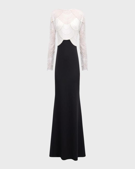 Tadashi Shoji Black Two-Tone A-Line Bead & Sequin Gown