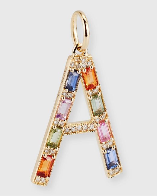 Kastel Jewelry White 14k Yellow Gold Initial A Multi-color Sapphire And Diamond Pendant