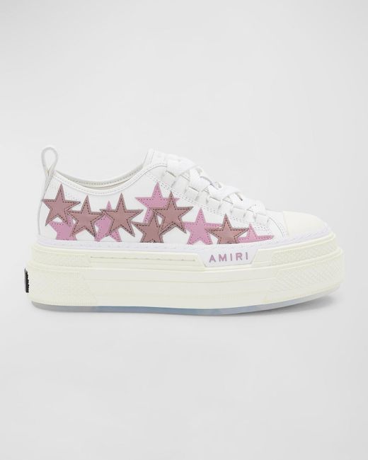 Amiri Pink Stars Low-Top Canvas Platform Sneakers