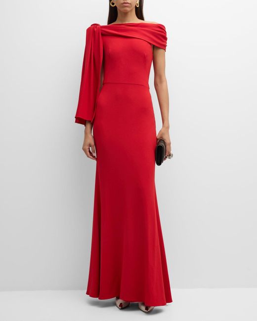Alexander McQueen Red Knot Drape Off-the-shoulder Crepe Trumpet Gown