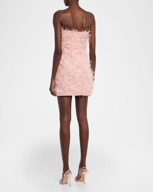 Halston Heritage Pink Juniper Strapless Faux Feather Mini Dress