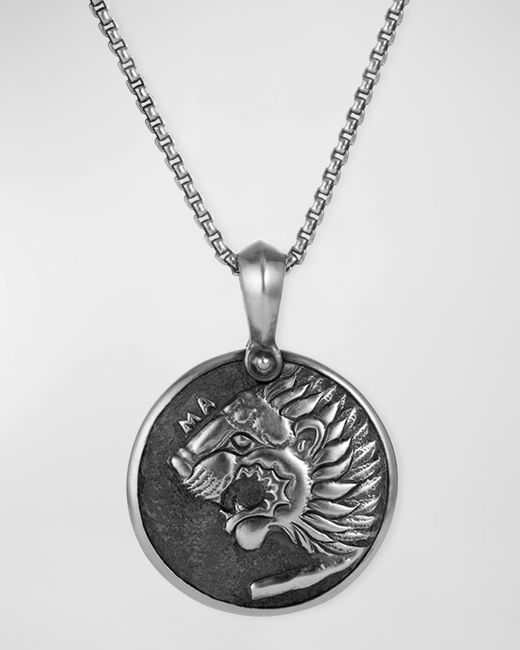 David Yurman White Petrvs Lion Pendant In Silver, 35mm for men