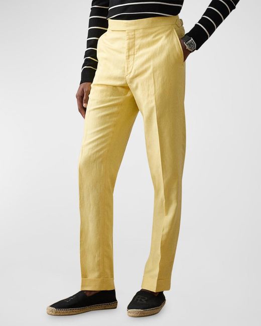 Ralph Lauren Purple Label Yellow Gregory Luxe Tussah Silk And Linen Trousers for men