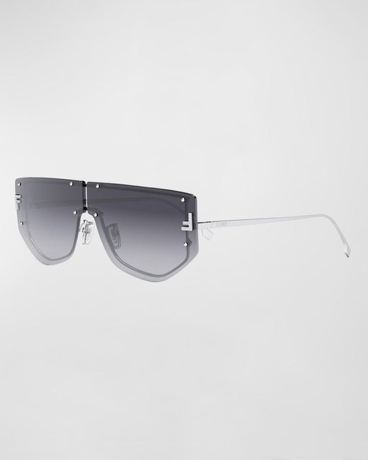 Fendi White Embellished F Metal Shield Sunglasses