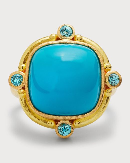 Elizabeth Locke Blue 19k Square Cushion Sleeping Beauty Turquoise Ring, Size 6.5