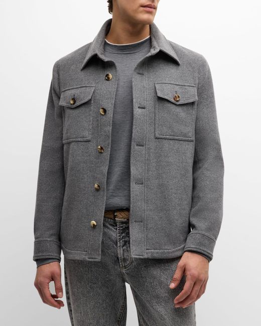 Brunello Cucinelli Gray Cashmere Western Shirt Jacket for men