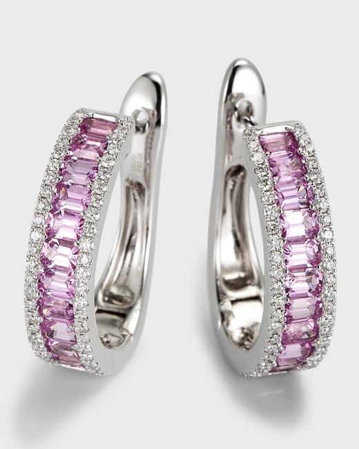 David Kord Multicolor 18k White Gold Earrings With Pink Sapphires And Diamonds