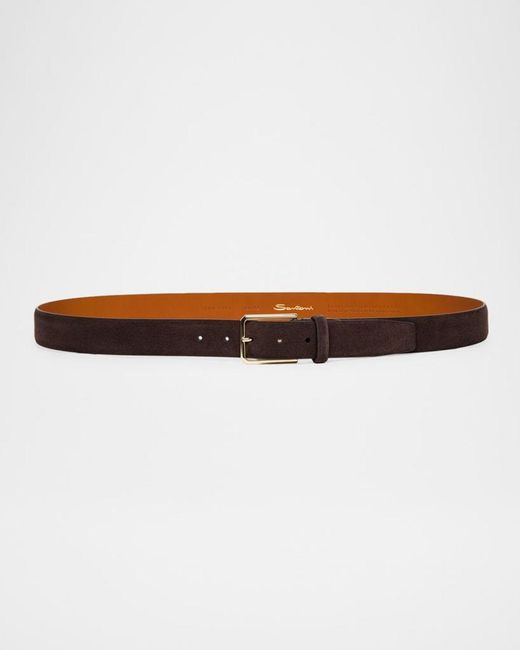 Santoni White Apos;S Suede Rectangle-Buckle Belt for men