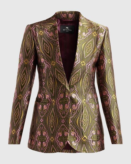 Etro Brown Single-Breasted Jacquard Tailored Jacket