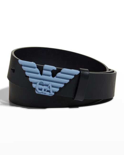 Emporio Armani Black Reversible All Over Eagle Logo Embossed Belt