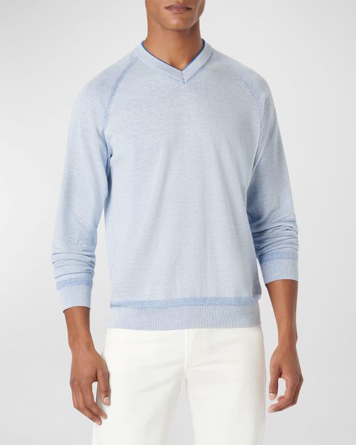 Bugatchi Blue Cotton-Silk V-Neck Sweater for men