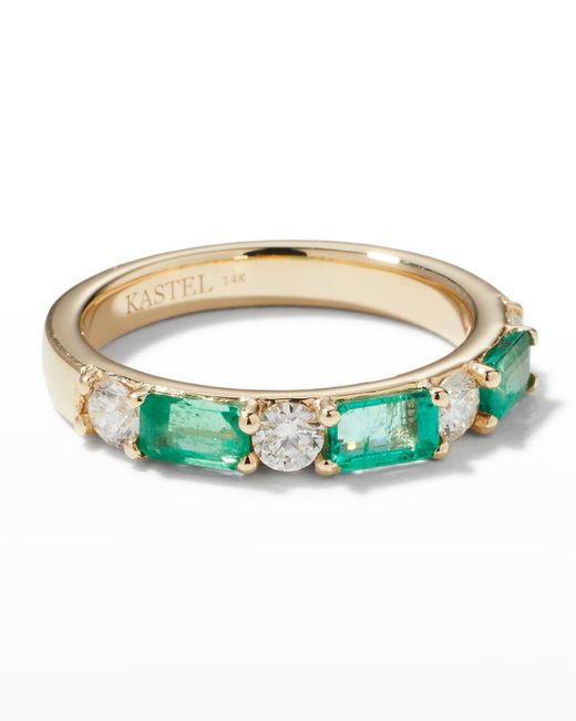 Kastel Jewelry Green 14k Emerald And Diamond Band Ring, Size 7