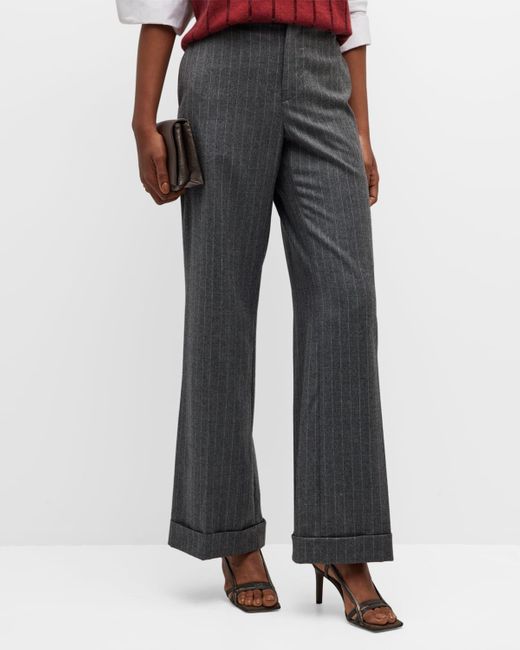 Brunello Cucinelli Gray Sparkle Pinstripe Pleated Pants With Hollywood Cuffs