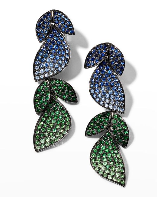 Alexander Laut Green Tsavorite And Sapphire Leaf Earrings