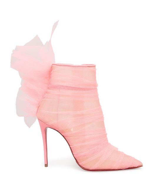 Christian Louboutin Pink Libellibooty Mesh Red Sole Stiletto Booties
