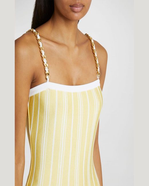 Balmain Yellow Chain-Straps Striped Mini Skater Dress