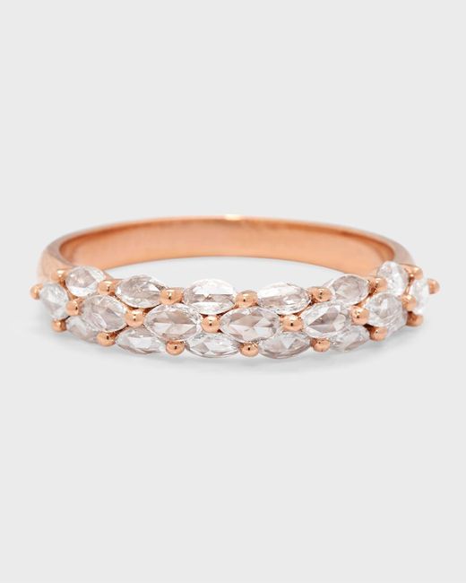64 Facets White 18k Rose Gold Marquise Diamond Half Eternity Band Ring, Size 6.75