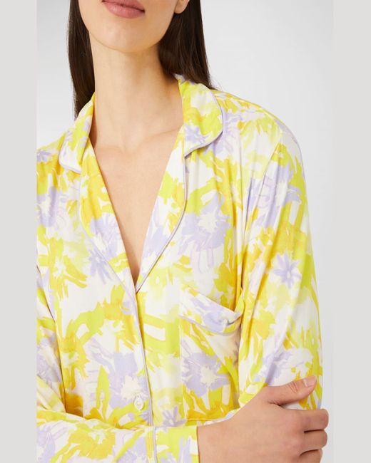 Alivia Yellow Sofia Cropped Floral-Print Jersey Pajama Set