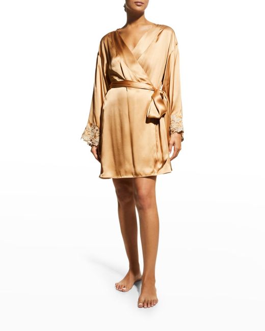 La Perla Maison Short Satin Robe in Natural Lyst