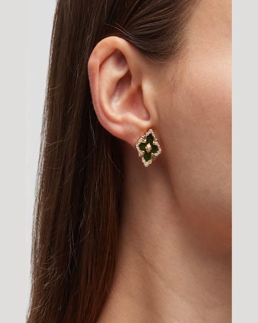 Buccellati Metallic Opera Tulle Medium Button Earrings In Green With Diamonds