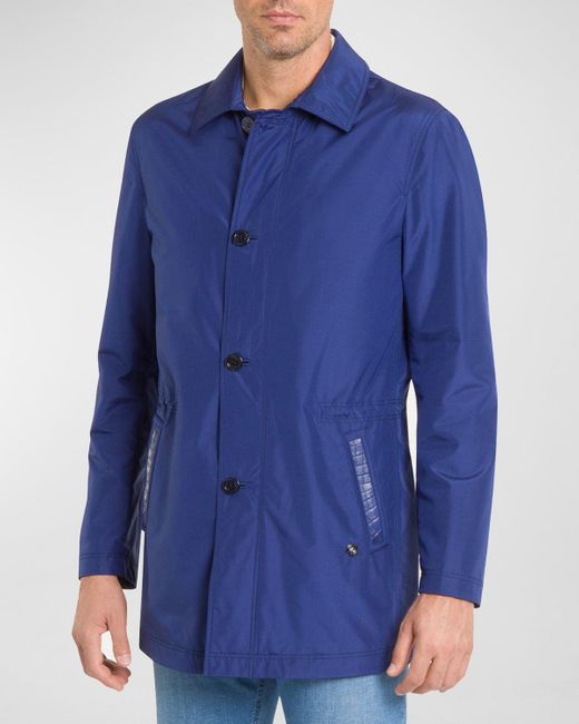 Stefano Ricci Blue Solid Silk Jacket W/ Crocodile Detail for men