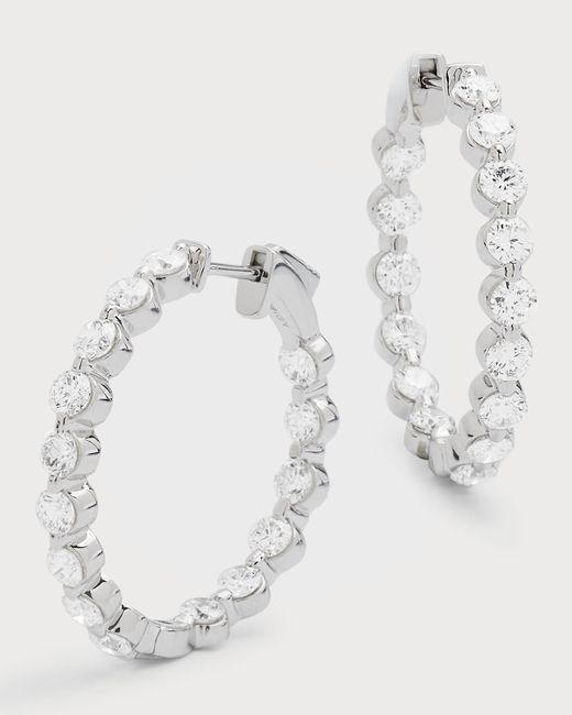 Neiman Marcus Multicolor 18k White Gold 30 Round Gh/si1 Diamond Hoop Earrings, 1"l