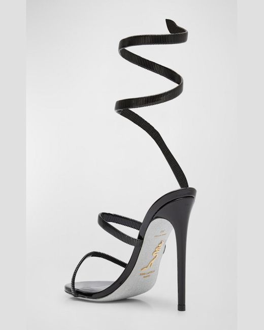 Rene Caovilla White Juniper Leather Snake-Wrap Stiletto Sandals