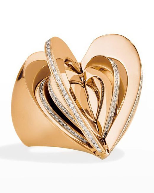 CADAR Natural 18k Rose Gold Diamond Heart Ring, Size 7