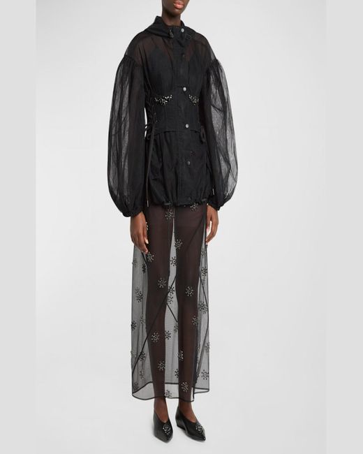 Parka Collection Simone Rocha Simone Rocha Puff-Sleeve Parka Jacket With Embellished Corset Bodice in ...