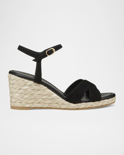 Stuart Weitzman Black Dayna Suede Crisscross Wedge Espadrilles