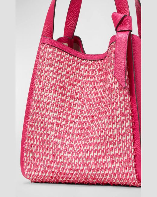 Kate Spade Pink Knott Tweed Straw Top-Handle Bag