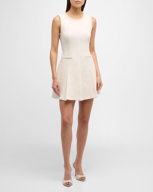 Cinq À Sept White Nova Faux Pearl Sleeveless Tweed Mini Dress