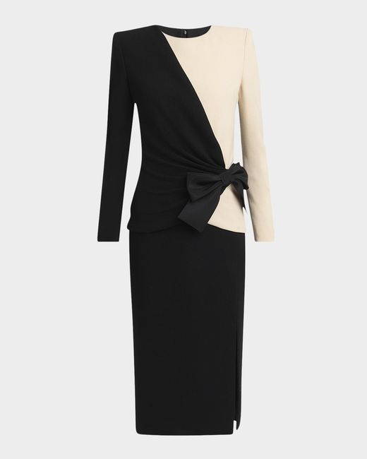Valentino Garavani Black Colorblock Bow Slit Midi Dress
