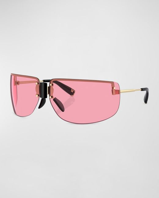 Tory Burch Pink Half-Rimmed Metal Wrap Sunglasses