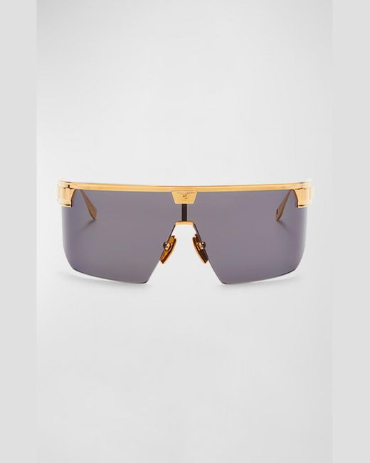 Balmain Metallic Major Half-rimmed Titanium Shield Sunglasses