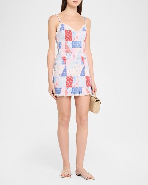 LoveShackFancy White Solier Patchwork Floral Mini Dress