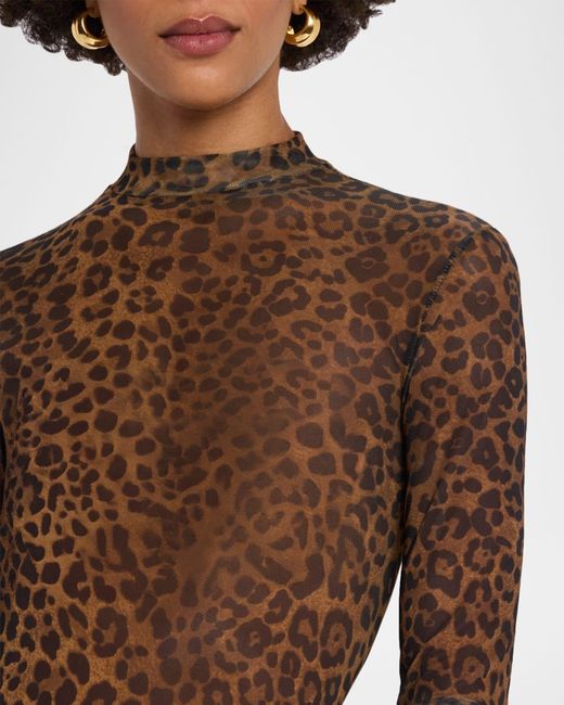 LAPOINTE Brown Print Mesh Bodysuit