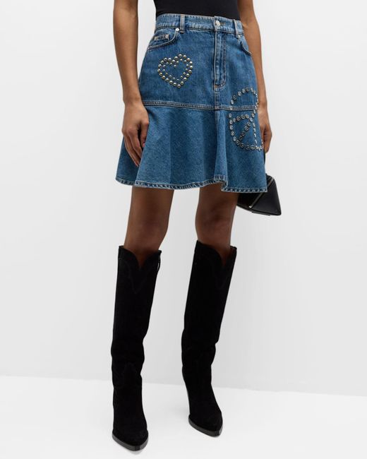 Moschino Jeans Blue Studded Denim Mini Skirt