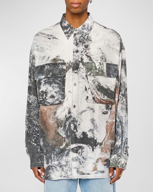 DIESEL Gray S-dewny-cmf Planet-print Sport Shirt for men