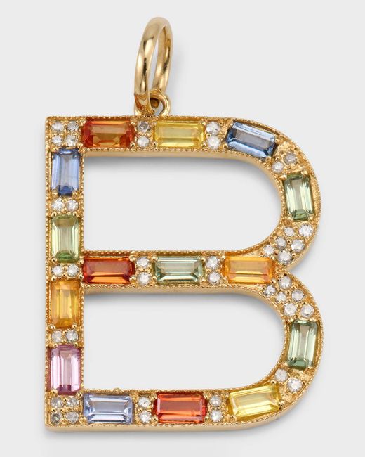 Kastel Jewelry Metallic Initial B Pendant With Multicolor Sapphires And Diamonds