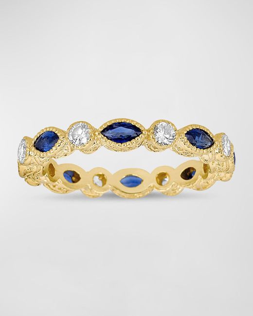 Tanya Farah Metallic Modern Etruscan Blue Sapphire Ring With Diamonds